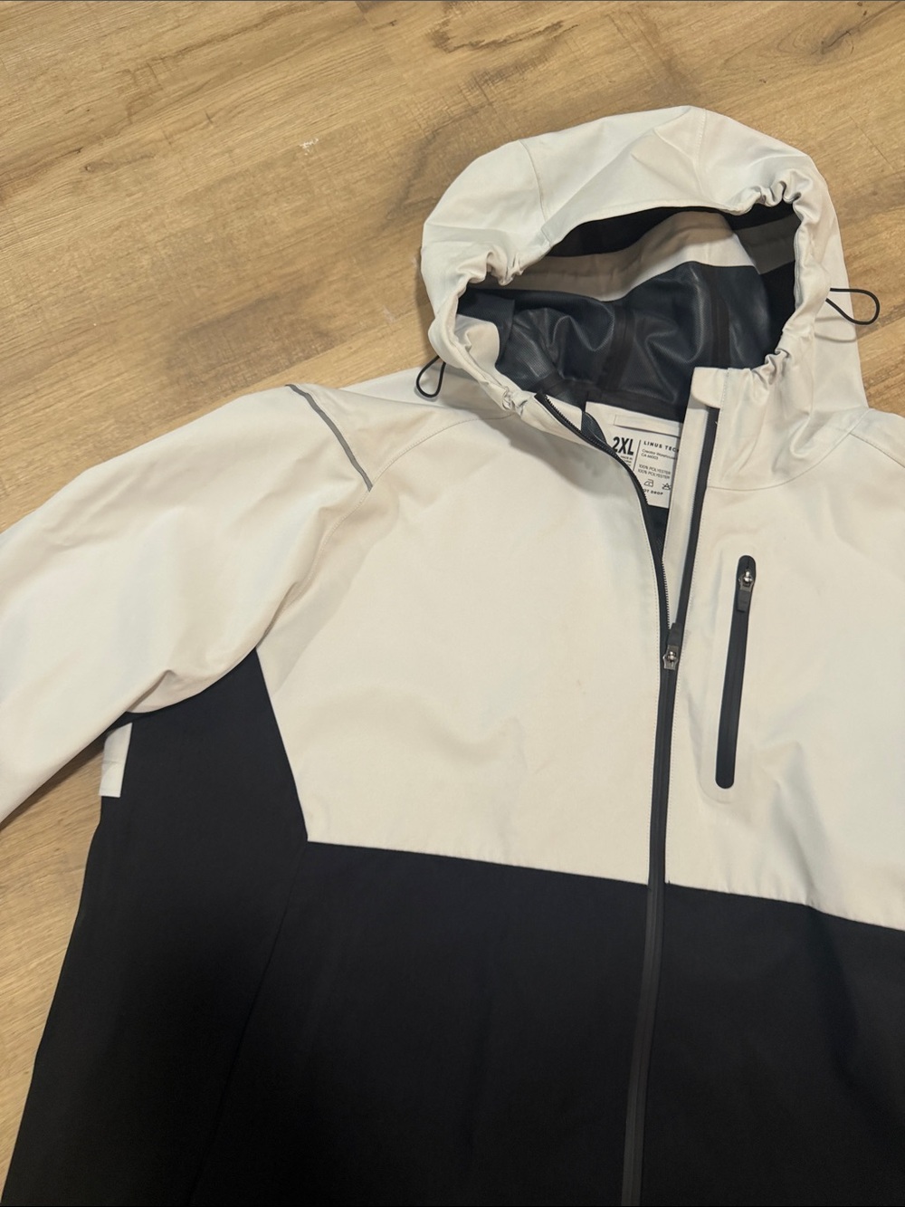 Men's Two-Tone Hooded Rain Jacket - White & Black - Picture 3 of 8